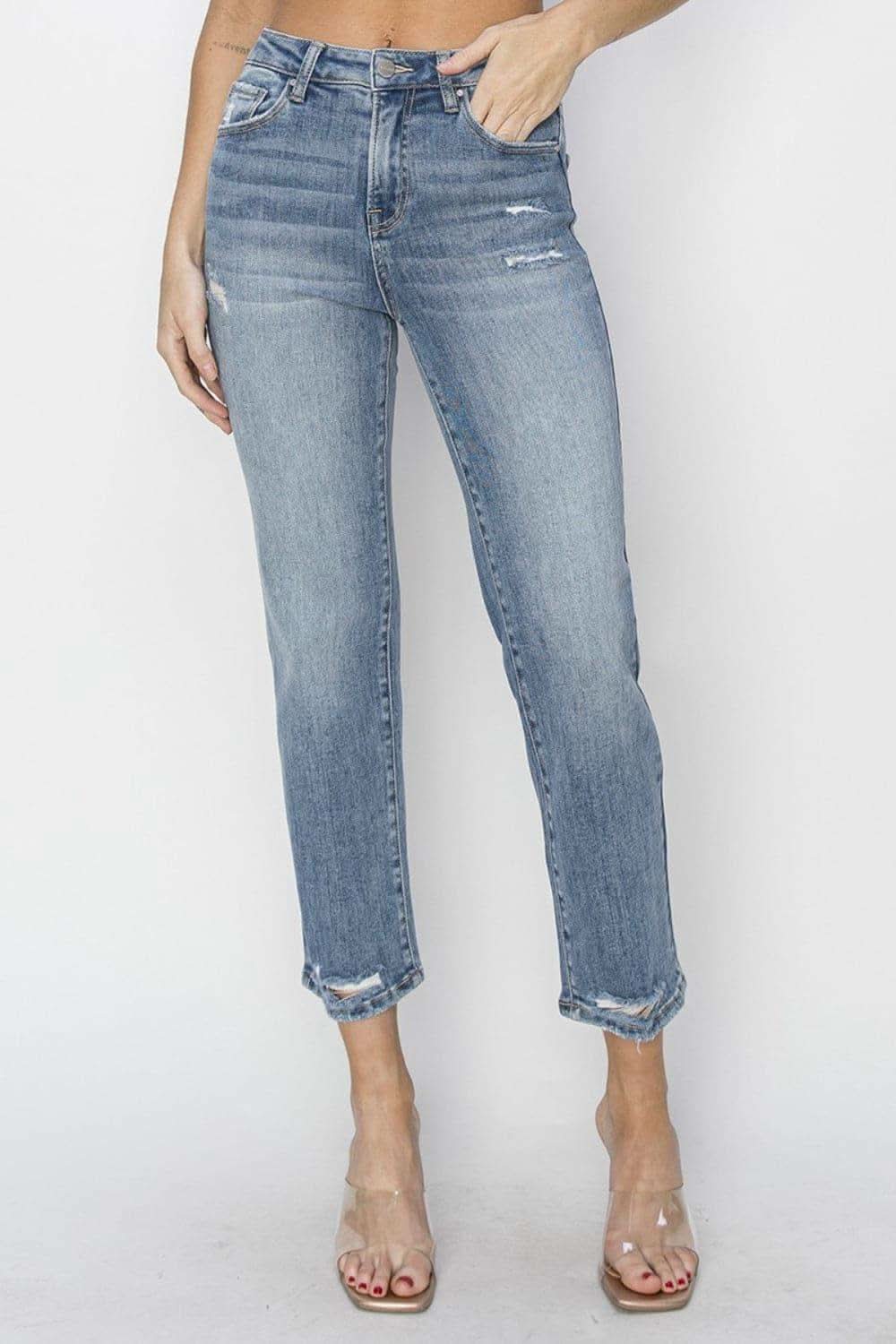 RISEN Full Size High Waist Distressed Cropped Jeans in - Pants photo