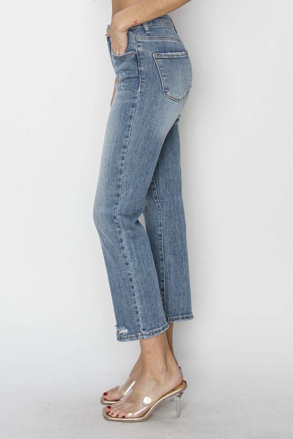 RISEN Full Size High Waist Distressed Cropped Jeans in - Pants photo
