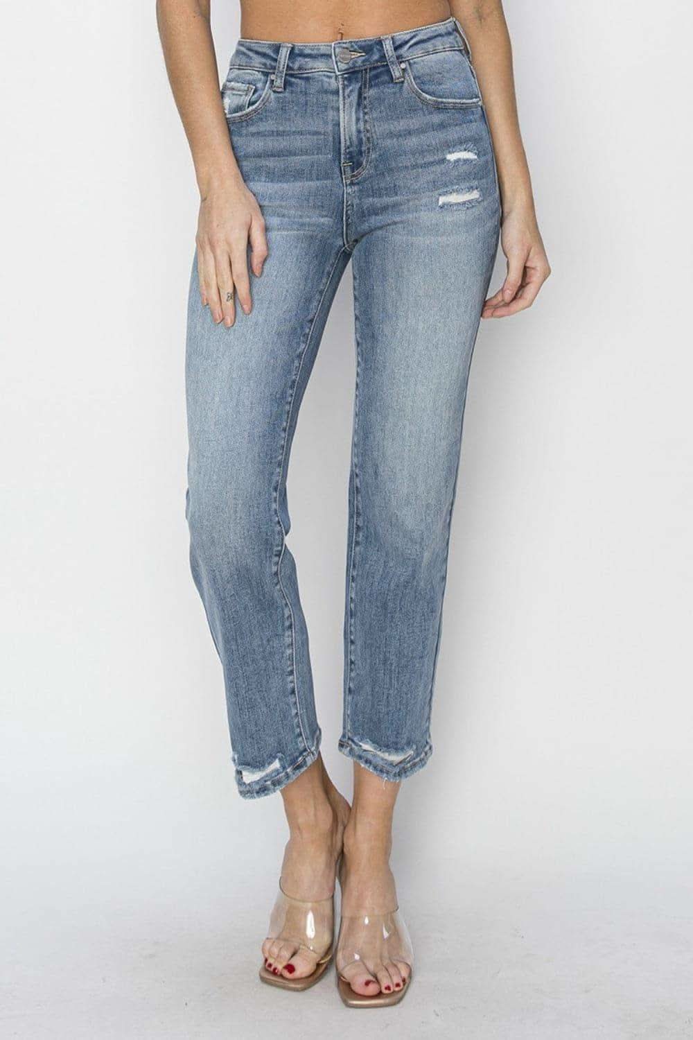 RISEN Full Size High Waist Distressed Cropped Jeans in MEDIUM - Pants photo
