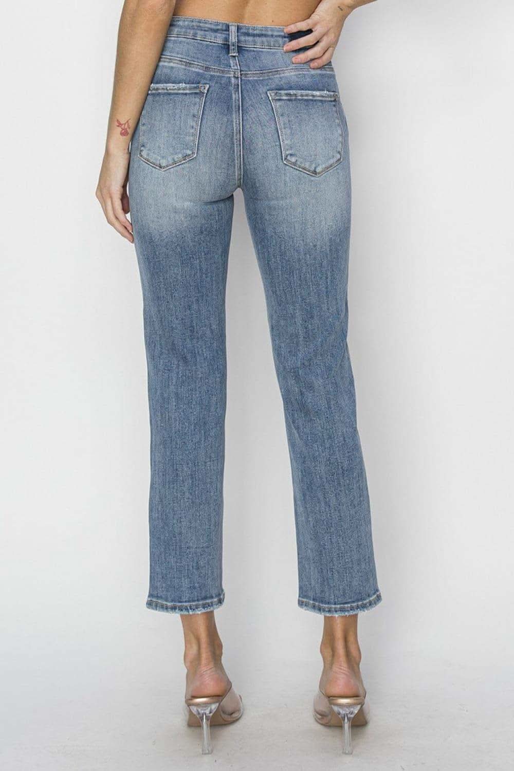 RISEN Full Size High Waist Distressed Cropped Jeans in - Pants photo