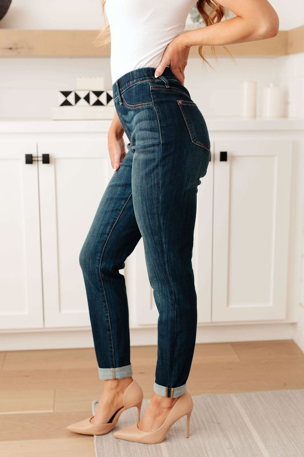 Rowena High Rise Pull On Double Cuff Slim Jeans in - Womens photo