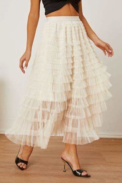 Ruched High Waist Tiered Skirt - SwagglyLife Home & Fashion