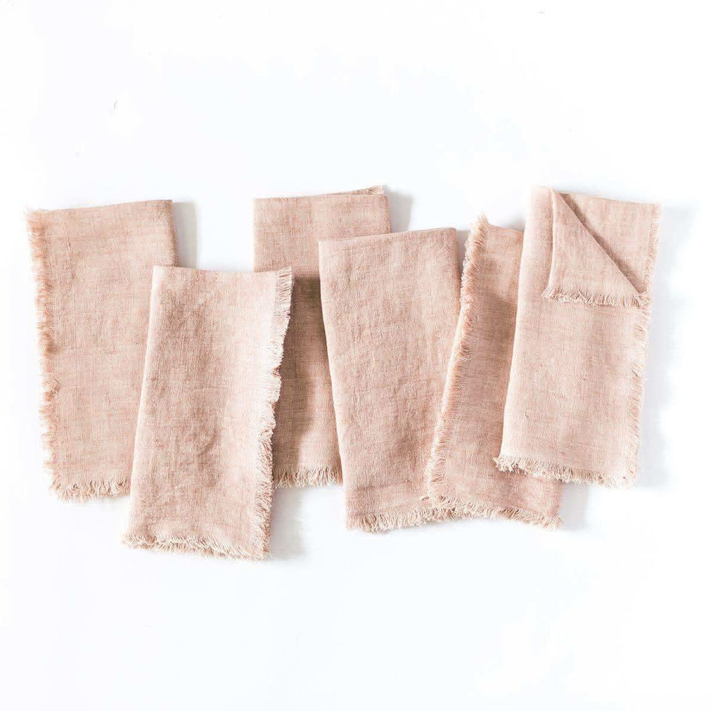 Stone Washed Linen Dinner Napkins in Blush Set of 6 - Cloth Napkins photo