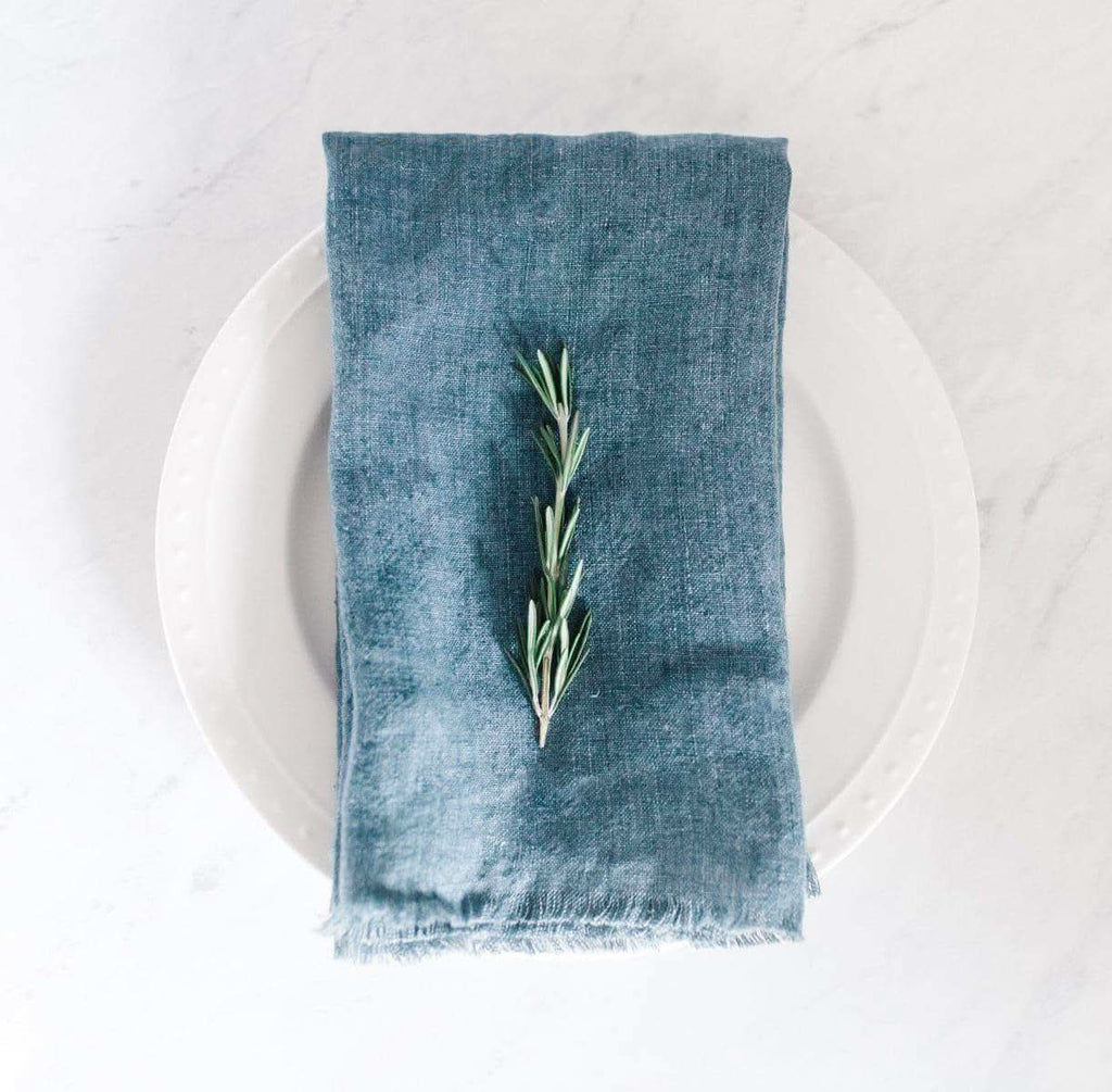 Stone Washed Linen Dinner Napkins in Denim - Cloth Napkins photo
