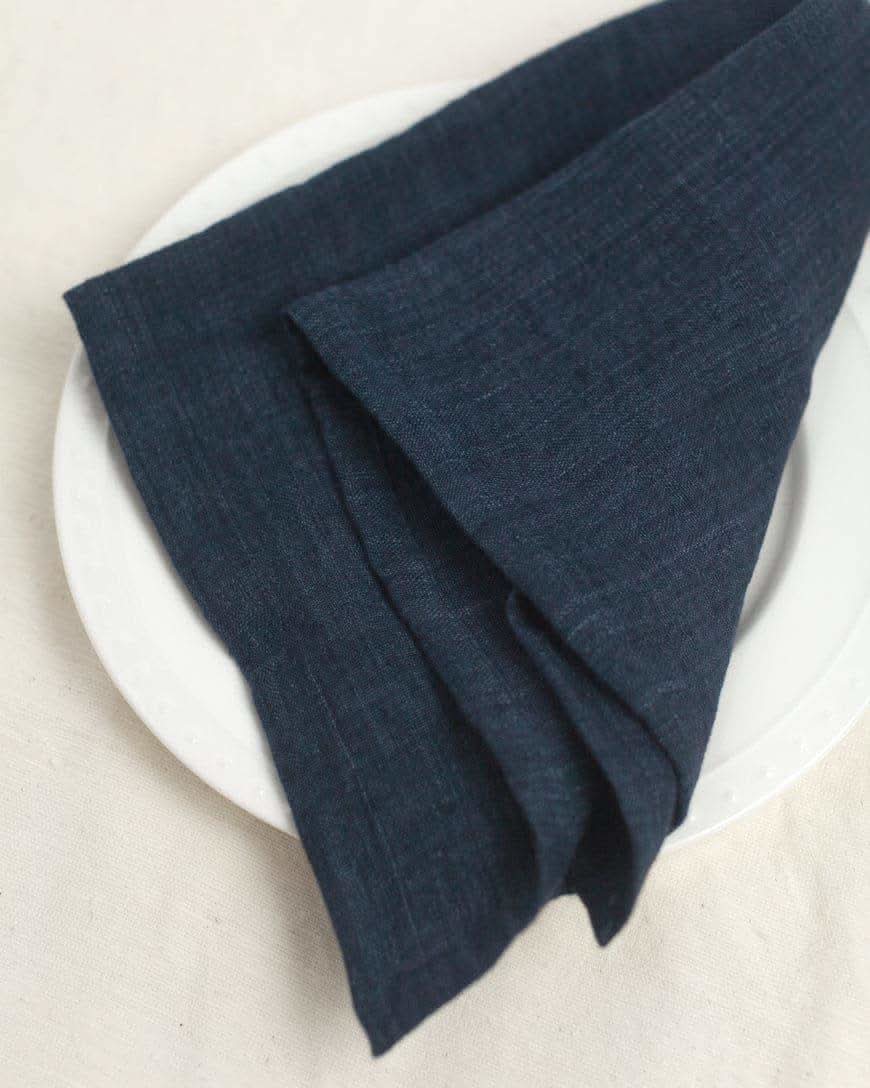 Stone Washed Linen Hemmed Dinner Napkins in Navy Single - Cloth Napkins photo