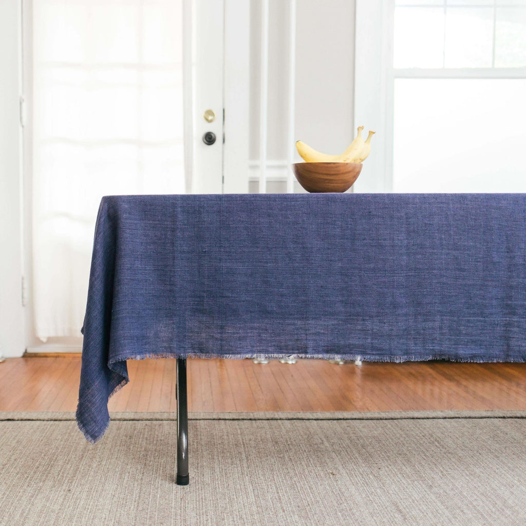 Stone Washed Linen Tablecloth in Navy - Tablecloths photo