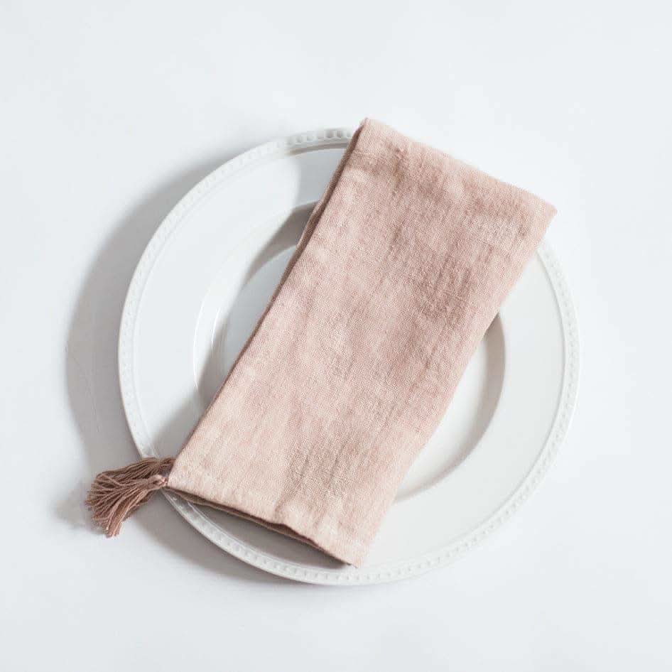 Stone Washed Linen Tasseled Napkins in Blush - Cloth Napkins photo