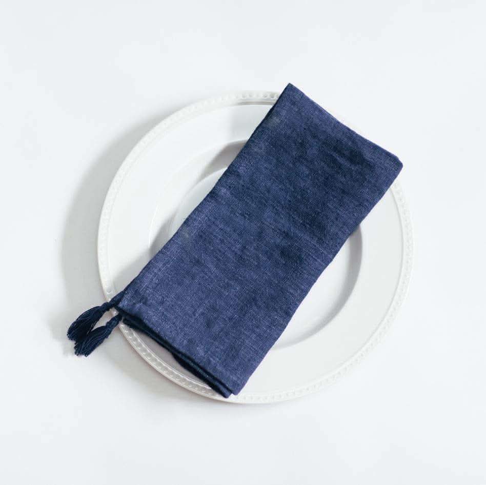 Stone Washed Linen Tasseled Napkins in Navy - Cloth Napkins photo