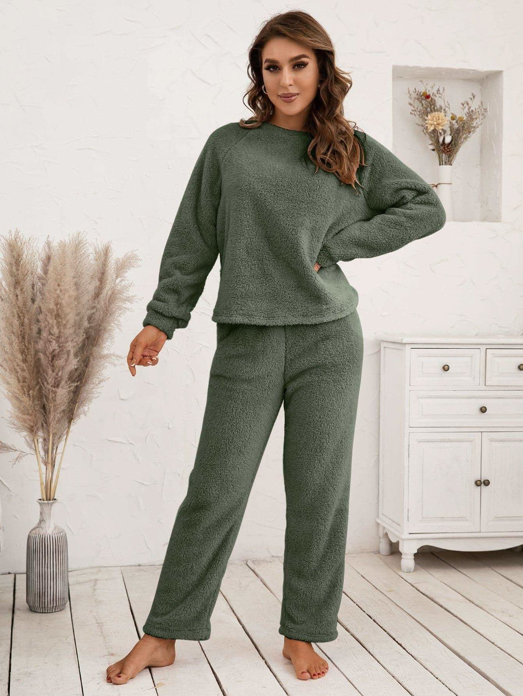 Teddy Long Sleeve Top and Pants Lounge Set in - photo
