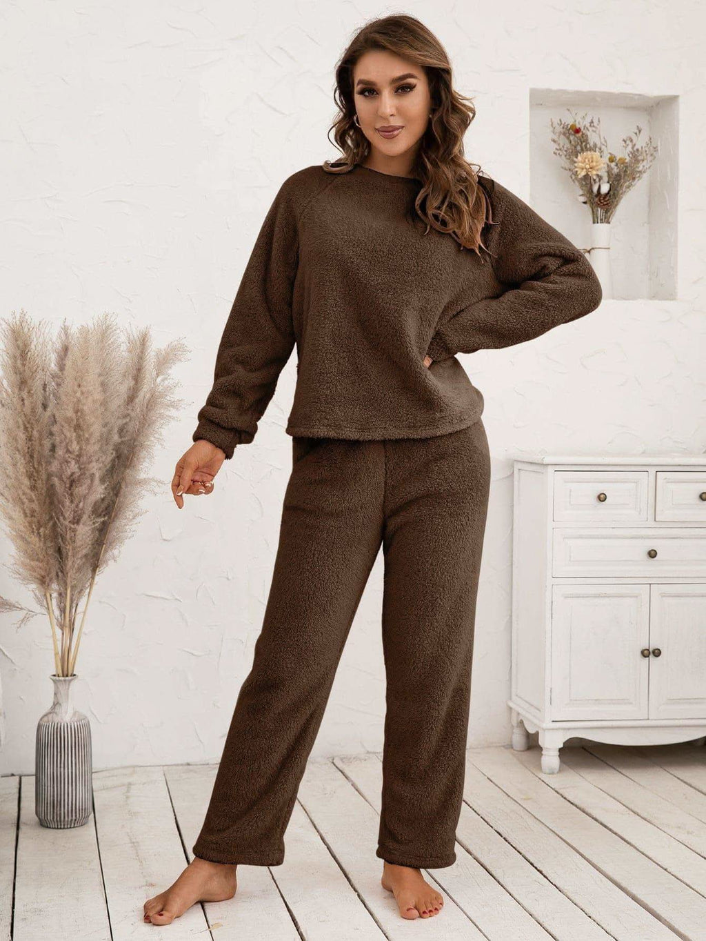 Teddy Long Sleeve Top and Pants Lounge Set in - photo