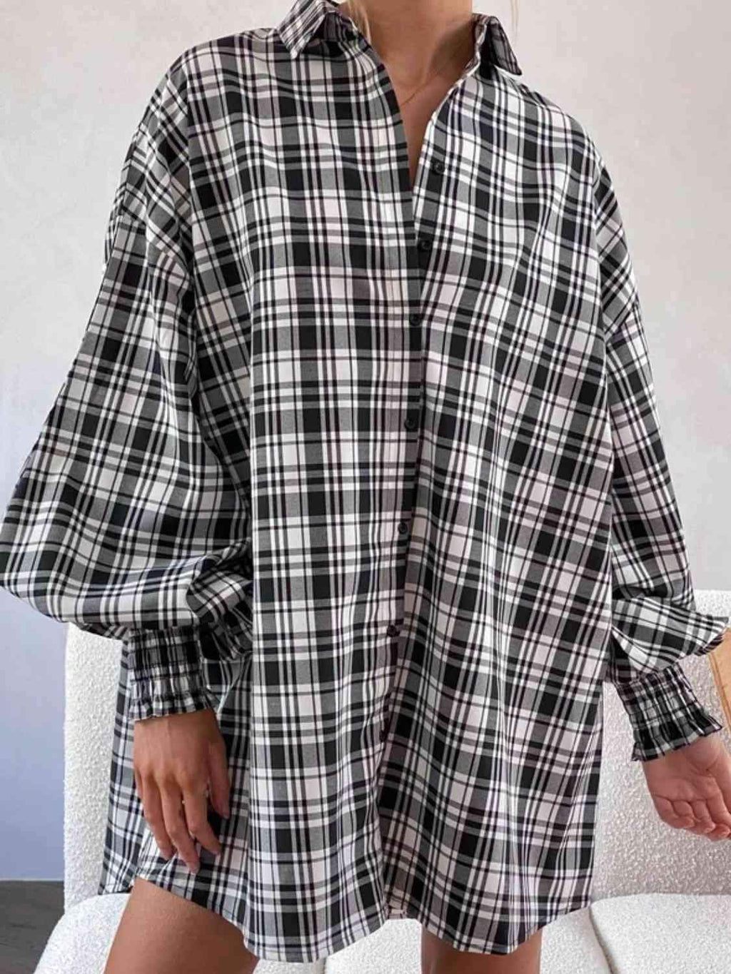 That's What She Said Plaid Lantern Sleeve Shirt - SwagglyLife Home & Fashion