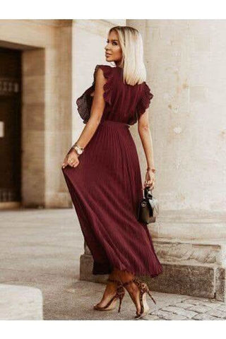 Whitney Tied Surplice Cap Sleeve Pleated Dress - SwagglyLife Home & Fashion Whitney Tied Surplice Cap Sleeve Pleated Dress - SwagglyLife Home & Fashion