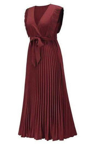 Whitney Tied Surplice Cap Sleeve Pleated Dress - SwagglyLife Home & Fashion Whitney Tied Surplice Cap Sleeve Pleated Dress - SwagglyLife Home & Fashion