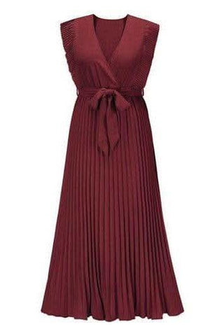 Whitney Tied Surplice Cap Sleeve Pleated Dress - SwagglyLife Home & Fashion Whitney Tied Surplice Cap Sleeve Pleated Dress - SwagglyLife Home & Fashion