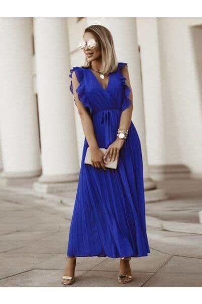 Whitney Tied Surplice Cap Sleeve Pleated Dress - SwagglyLife Home & Fashion Whitney Tied Surplice Cap Sleeve Pleated Dress - SwagglyLife Home & Fashion