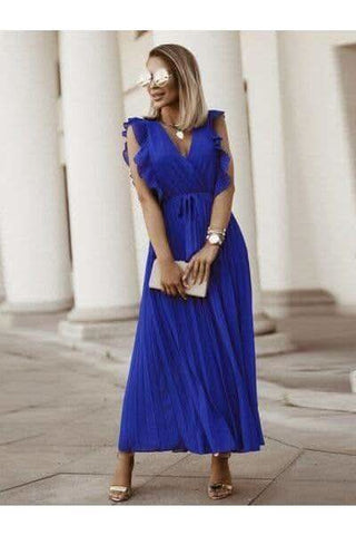 Whitney Tied Surplice Cap Sleeve Pleated Dress - SwagglyLife Home & Fashion Whitney Tied Surplice Cap Sleeve Pleated Dress - SwagglyLife Home & Fashion