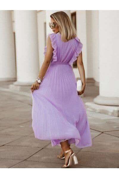 Whitney Tied Surplice Cap Sleeve Pleated Dress - SwagglyLife Home & Fashion Whitney Tied Surplice Cap Sleeve Pleated Dress - SwagglyLife Home & Fashion