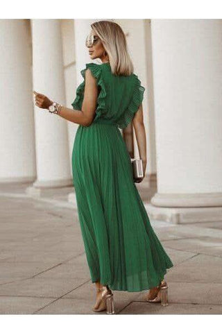 Whitney Tied Surplice Cap Sleeve Pleated Dress - SwagglyLife Home & Fashion Whitney Tied Surplice Cap Sleeve Pleated Dress - SwagglyLife Home & Fashion