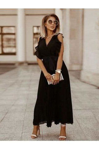 Whitney Tied Surplice Cap Sleeve Pleated Dress - SwagglyLife Home & Fashion Whitney Tied Surplice Cap Sleeve Pleated Dress - SwagglyLife Home & Fashion