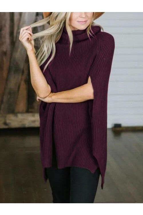 Turtleneck Slit Sweater - SwagglyLife Home & Fashion
