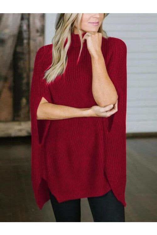 Turtleneck Slit Sweater - SwagglyLife Home & Fashion