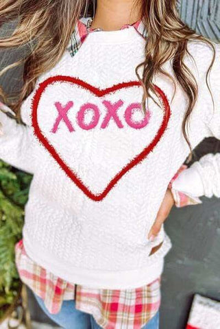 XOXO Heart Round Neck Dropped Shoulder Sweatshirt - SwagglyLife Home & Fashion XOXO Heart Round Neck Dropped Shoulder Sweatshirt - SwagglyLife Home & Fashion