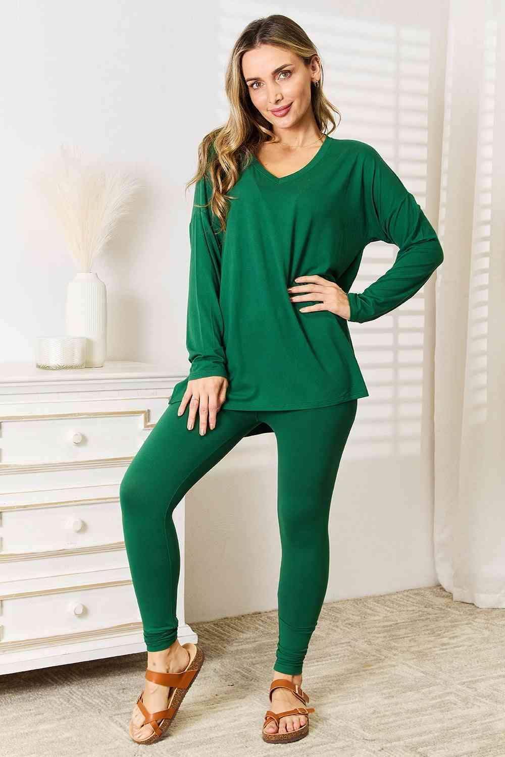 Zenana Lazy Days Long Sleeve Top and Leggings Set - SwagglyLife Home & Fashion
