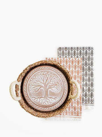 Bread Warmer & Basket Gift Set with Tea Towel - Tree of Life Round in - KITCHEN photo