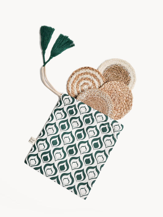 Natural Coaster Gift Set with Green pouch in - Kitchen & Dining photo