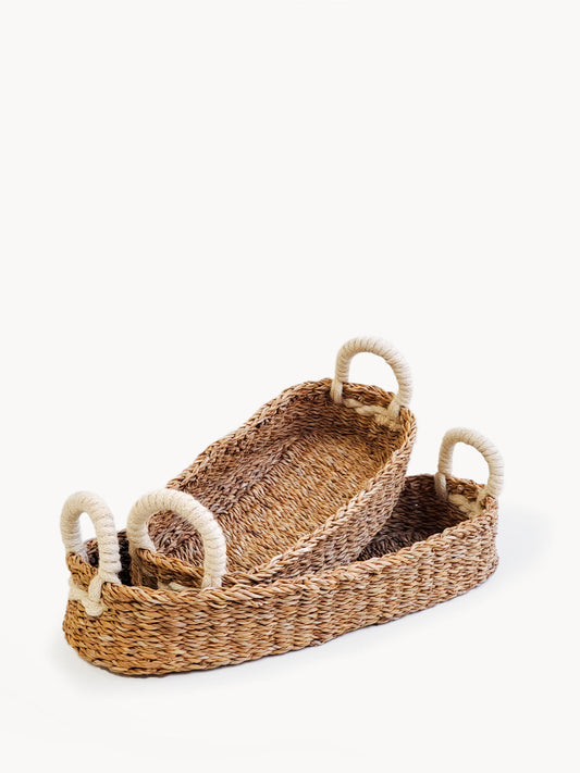 KORISSA Savar Bread Basket with White Handle in Set of 2 - Storage & Organization photo