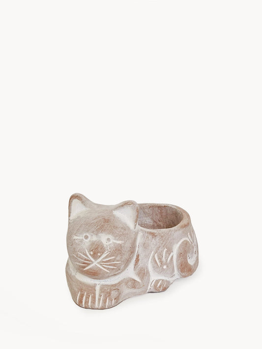 Terracotta Tea Light Candle Holder - Cat in - photo