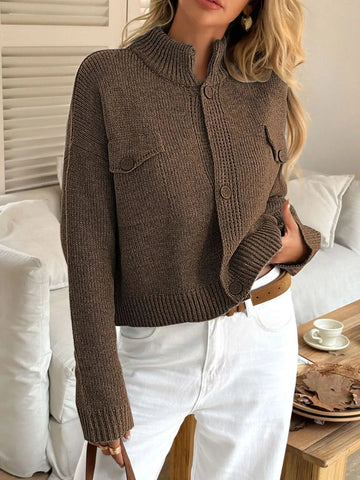 Button-Down Knit Cardigan in Brown - photo