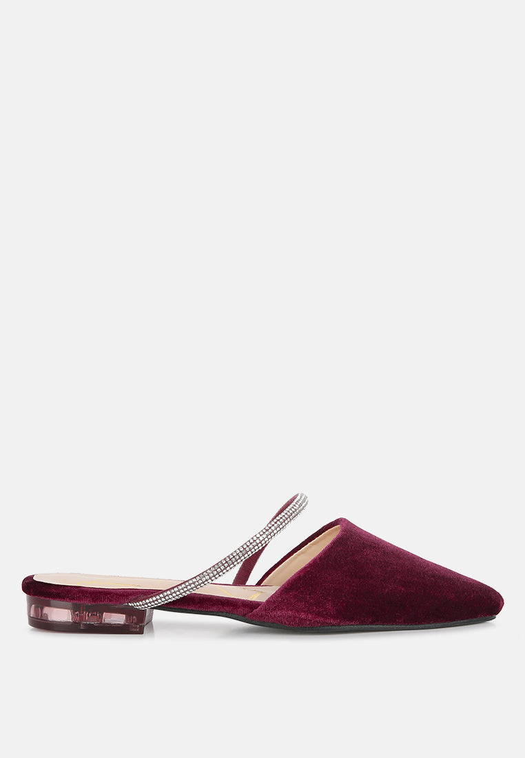 Turnon Velvet Diamante Detail Flat Mules in Burgundy - Flats photo