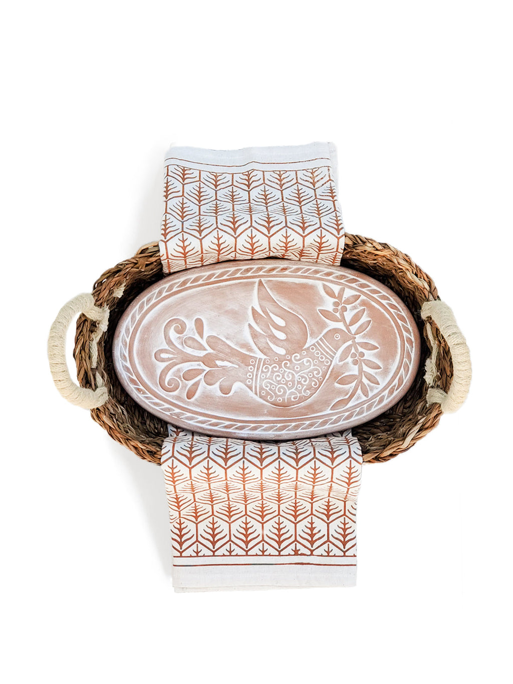 Bread Warmer & Basket Gift Set with Tea Towel - Bird Oval in Light Brown - KITCHEN photo