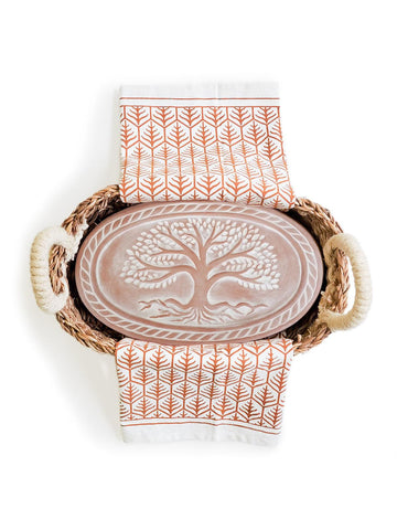 KORISSA Bread Warmer & Basket Gift Set with Tea Towel - Tree of Life Oval