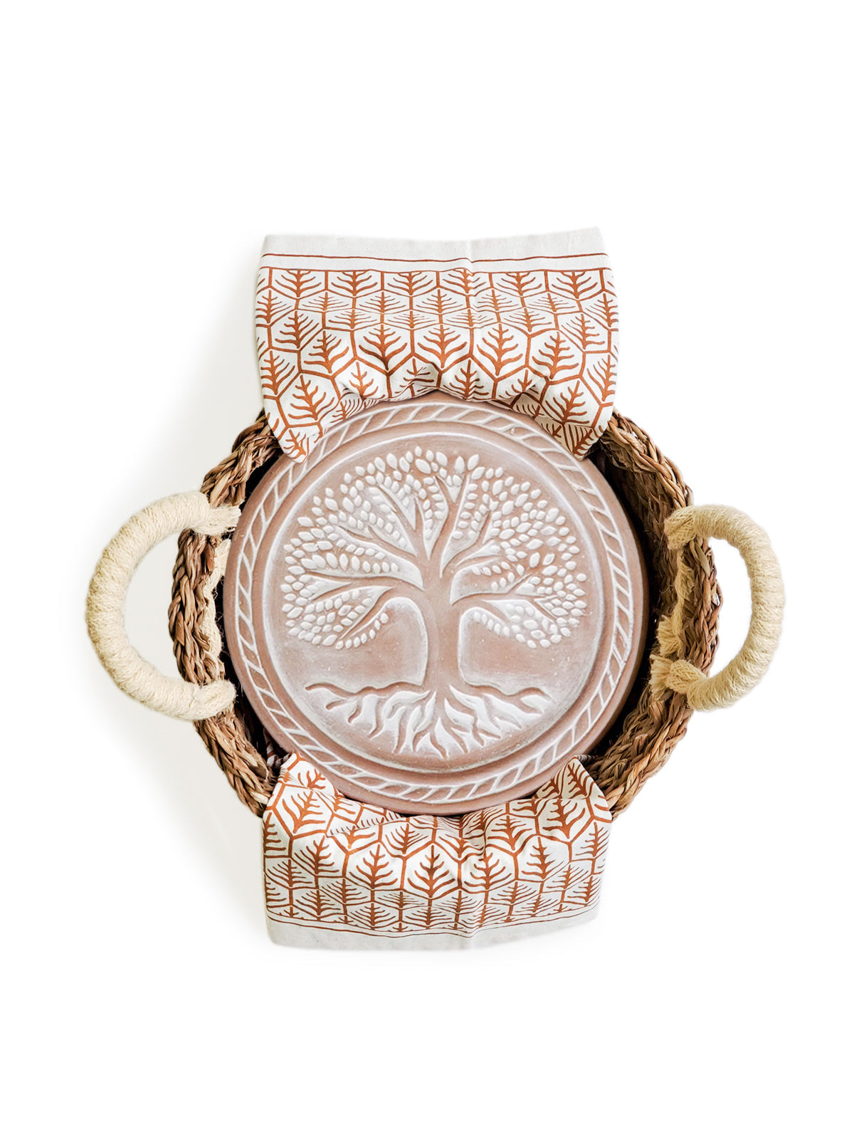 Bread Warmer & Basket Gift Set with Tea Towel - Tree of Life Round in Light Brown - KITCHEN photo