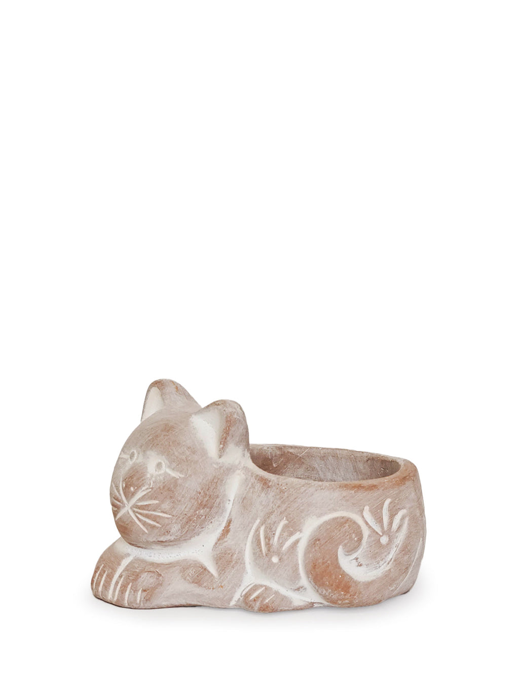 Terracotta Tea Light Candle Holder - Cat in - photo