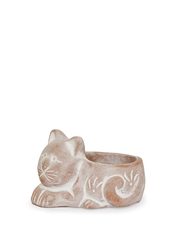Terracotta Tea Light Candle Holder - Cat in - photo