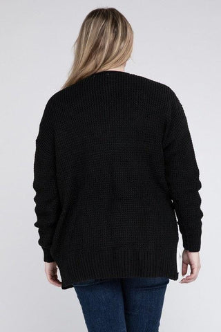 ZENANA Plus Low Gauge Waffle Open Cardigan Sweater - SwagglyLife Home & Fashion