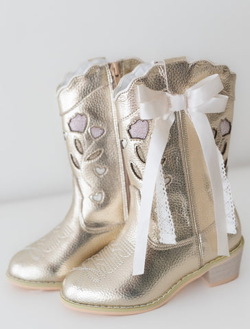 Sweetheart Bow Cowgirl Boots- Gold in - Shoes photo