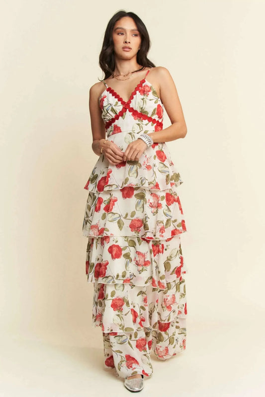 Davi & Dani Contrast Ring Lace Layered Ruffle Maxi Cami Dress in - photo