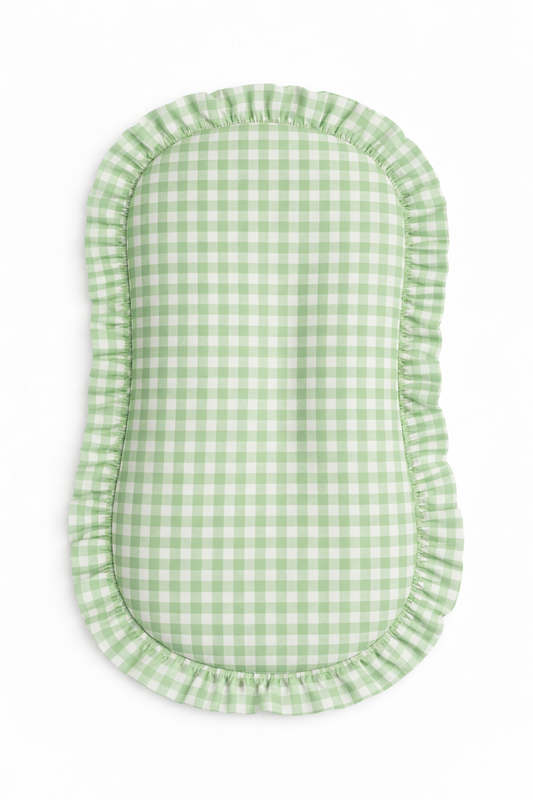 Green Gingham Ruffle Baby Lounger Cover in - photo