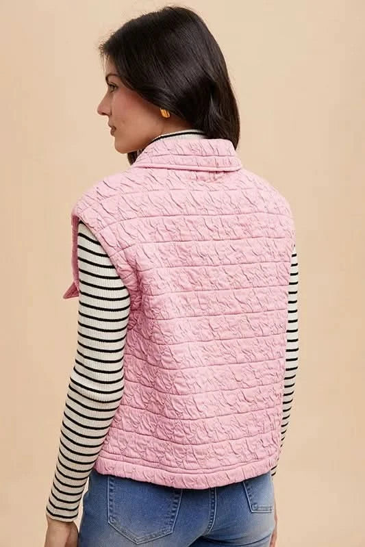 Annie Wear Texture Quilted Snap Down Vest Coat in - photo