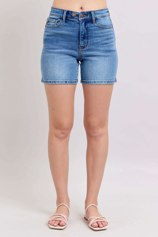 Judy Blue Full Size 2 Button Denim Shorts with Pockets Plus Size in - photo