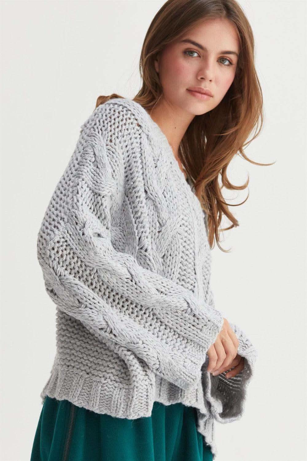 HYFVE Cable Knit V-Neck Sweater - SwagglyLife Home & Fashion