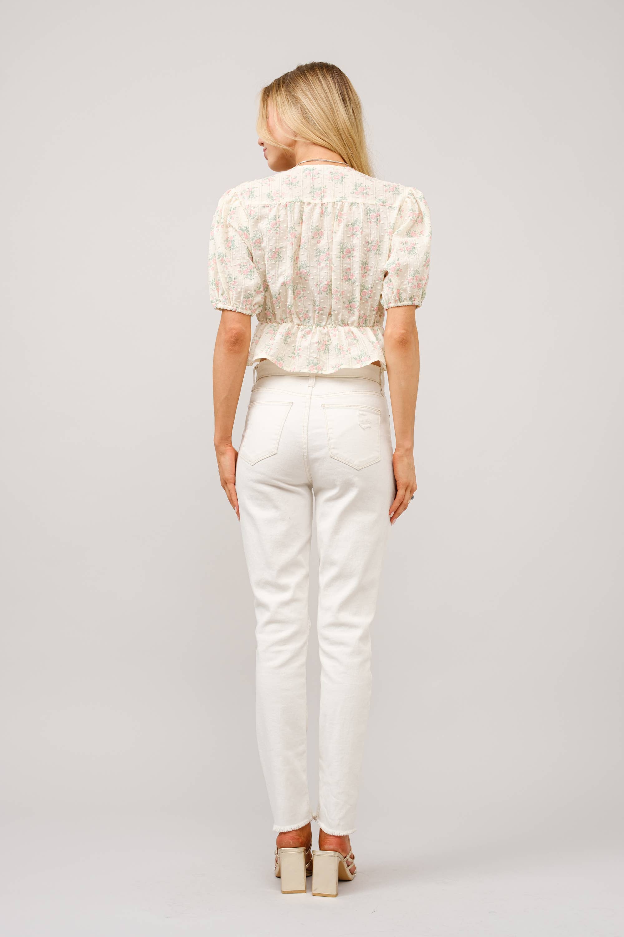 Petticoat Puff Sleeve Tie Front Peplum Top in - photo