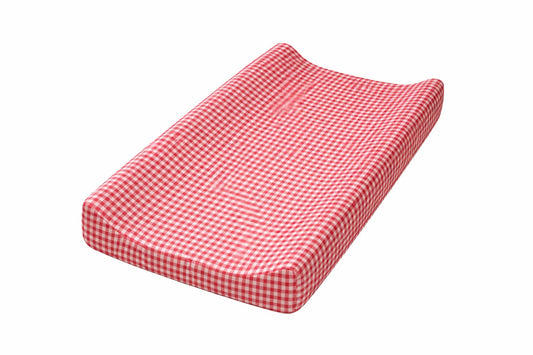 Red Gingaham Changing Pad Cover in - photo