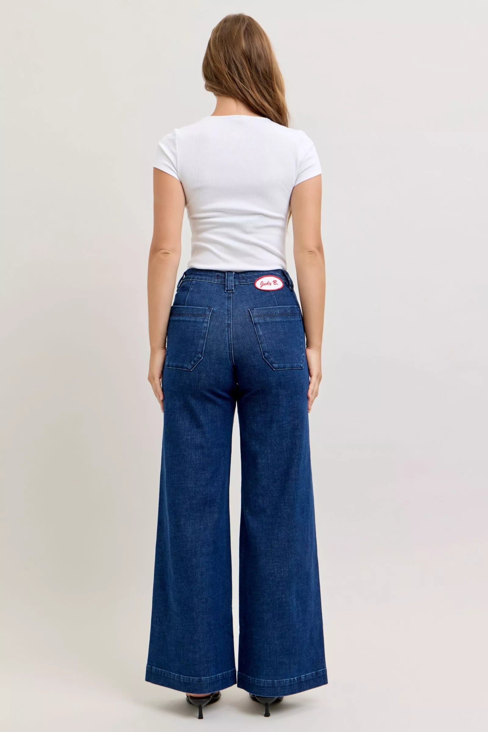 Judy Blue High-Waisted Retro Wide Jeans with Patch Pkts & Twisted Seams in - photo