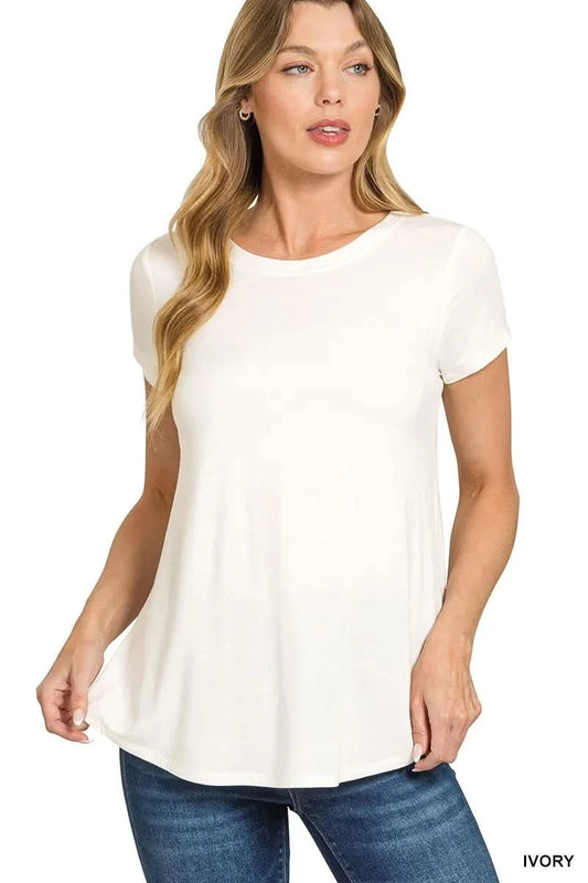 Zenana Flowy Round Hem Rayon Short Sleeve T-Shirt in IVORY - photo