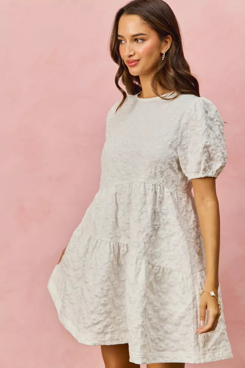 SO ME Floral Jacquard Diagnol Tiered Short Mini Dress in - photo